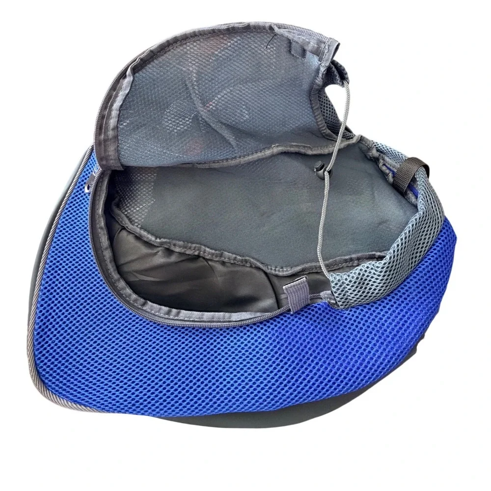 Hands Free Pet Carrier Sling Small Dog Cat Mesh Travel Bag Blue Grey Adjustable